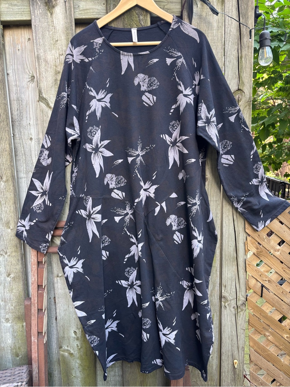 NWOT Black Floral Cotton Midi Barrel Dress
